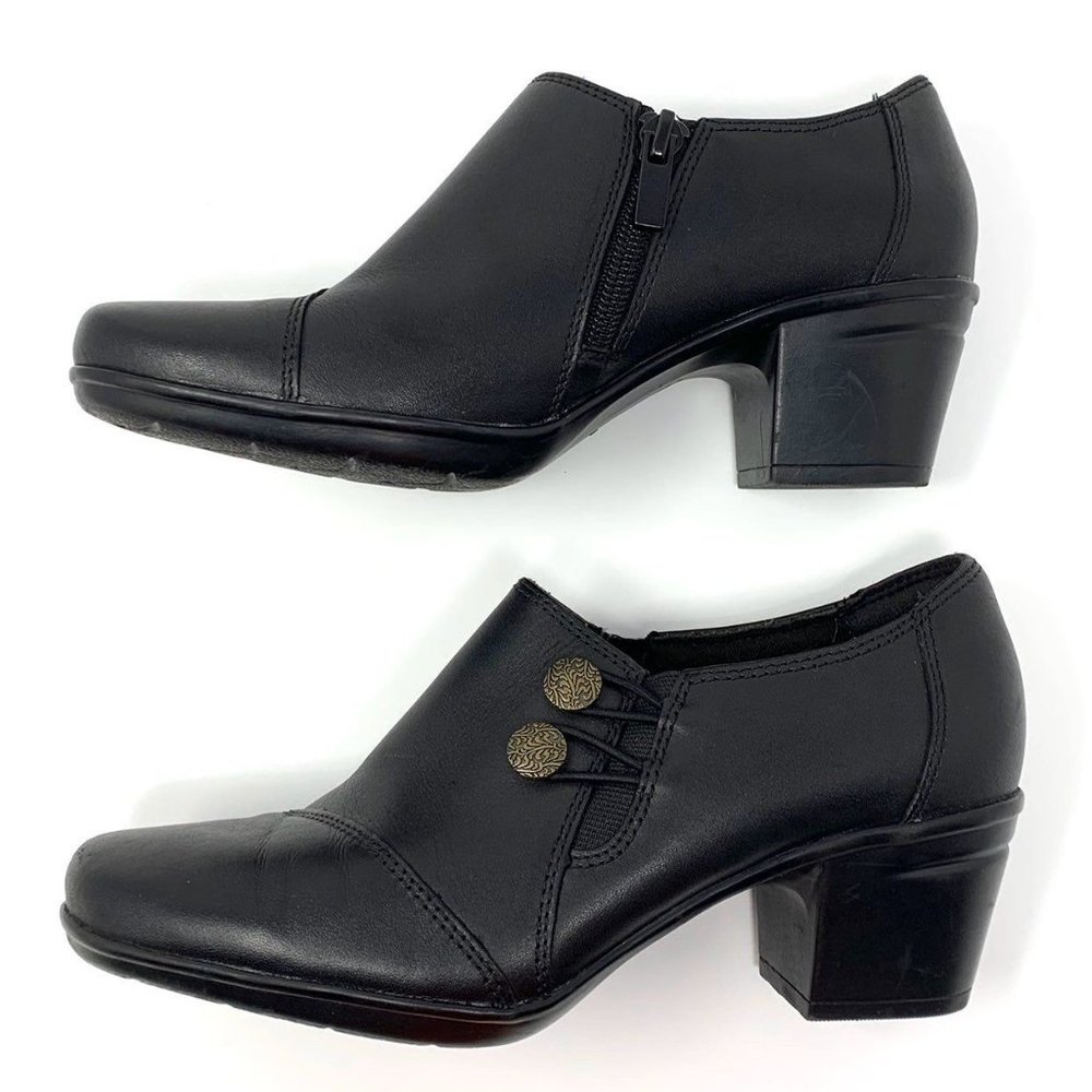 Clarks Collection 22545 Black Leather Side Button Side Zip Up Shooties Size 6 - Picture 5 of 9